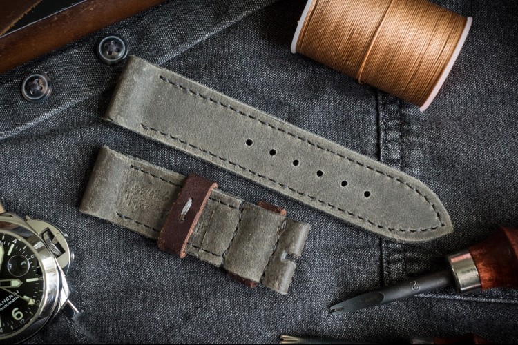 24/24mm Antiqued, Handmade Light buy Grey Leather Watch Strap 125/80mm With Grey Stitching for Panerai, Ennebi, VDB